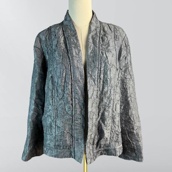 Chicos Silver Textured Open Front Blazer Top - Picture 1 of 4